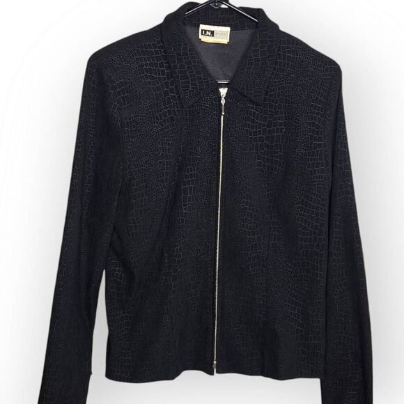 IN Studio San Francisco Vintage 90s Women's Collared Zipper Blazer Snakeskin Pri - Picture 1 of 6